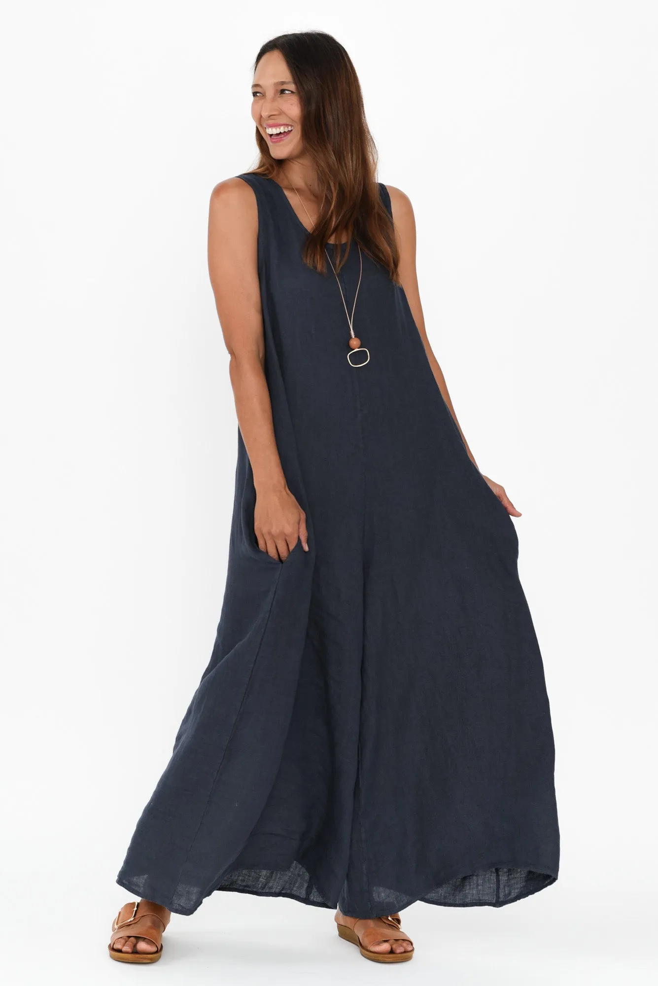 Fay Navy Linen Jumpsuit