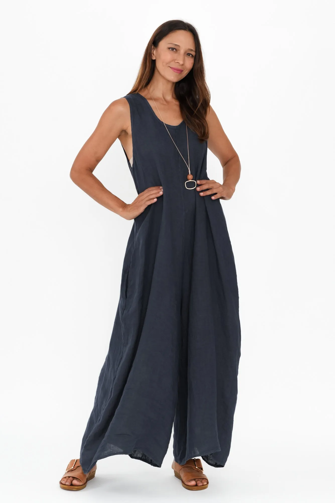 Fay Navy Linen Jumpsuit