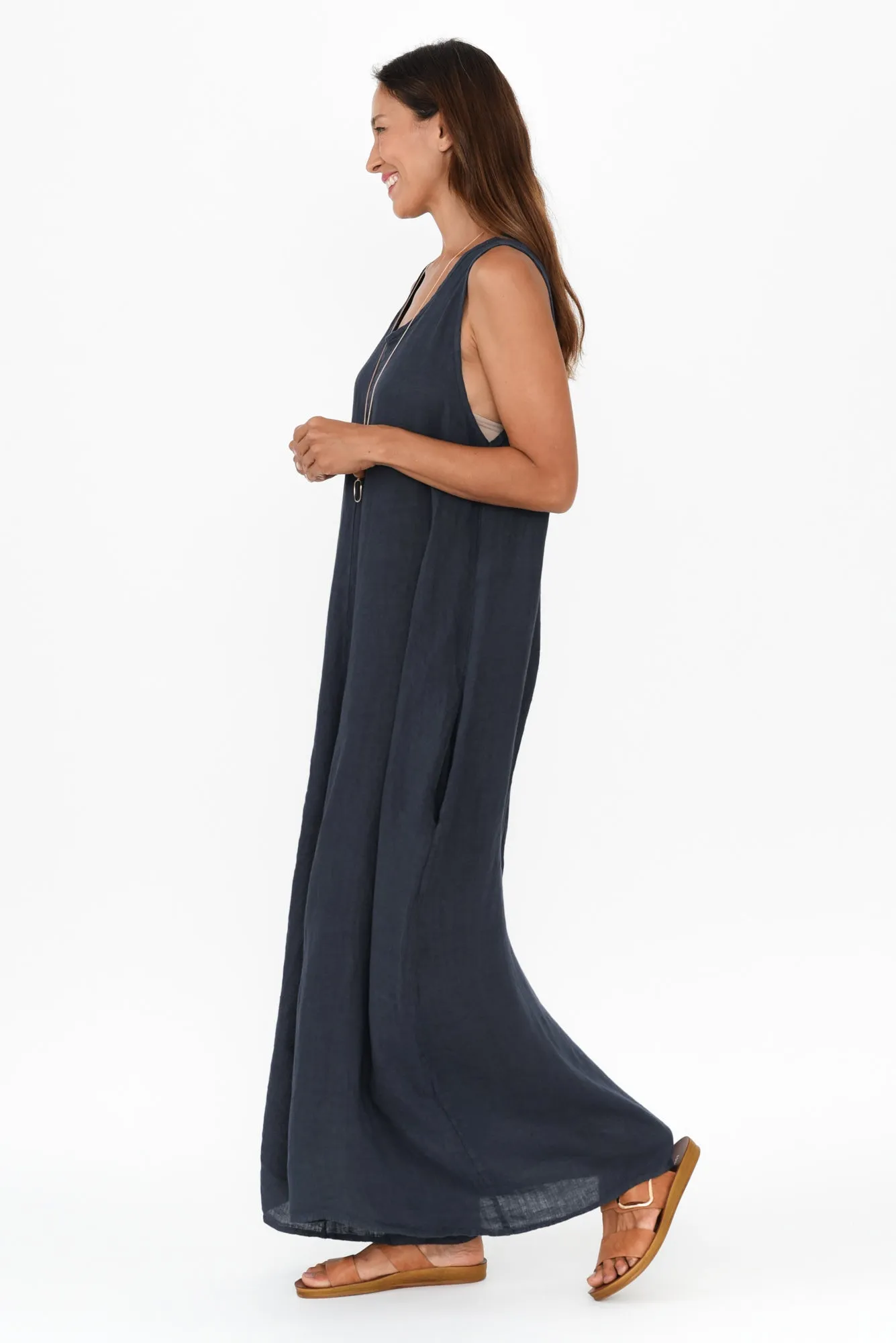 Fay Navy Linen Jumpsuit