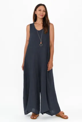 Fay Navy Linen Jumpsuit