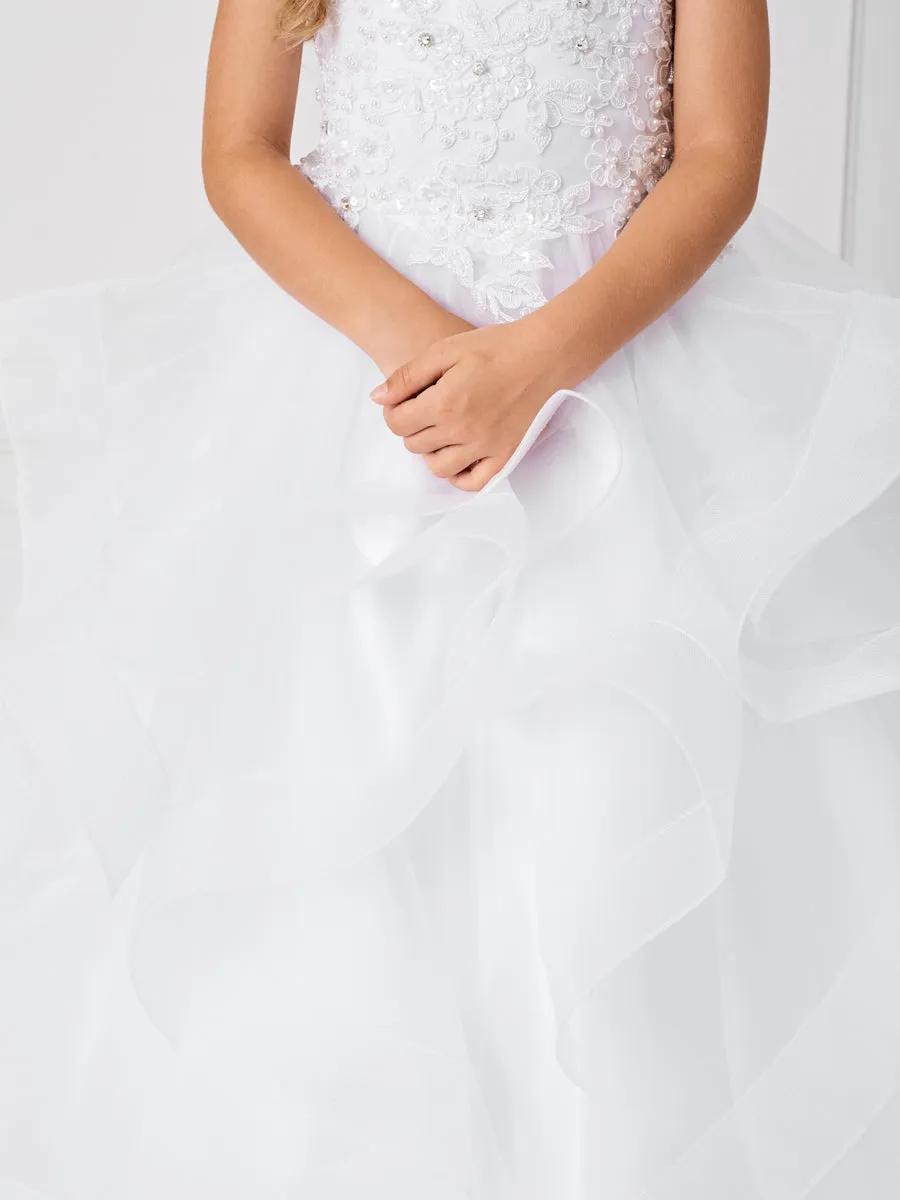 Girls Tulle Layered Floor Length Dress with Crystal