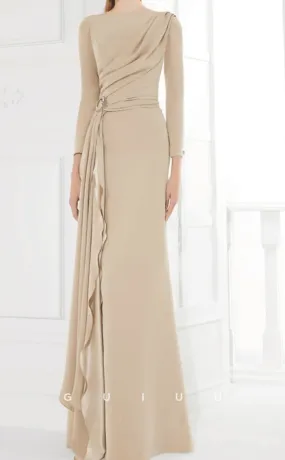 GM109 - Sheath Jewel Neck 34 Length Sleeves Floor Length Pleated Ruffles Chiffon Mother of the Bride Dress