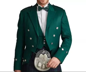 Green Wool Prince Charlie Kilt Jacket | Doublet Piper Jacket for Men | Traditional Scottish Formal Wear