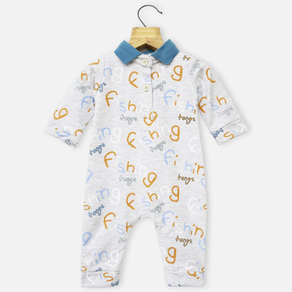 Grey Typographic Printed Romper