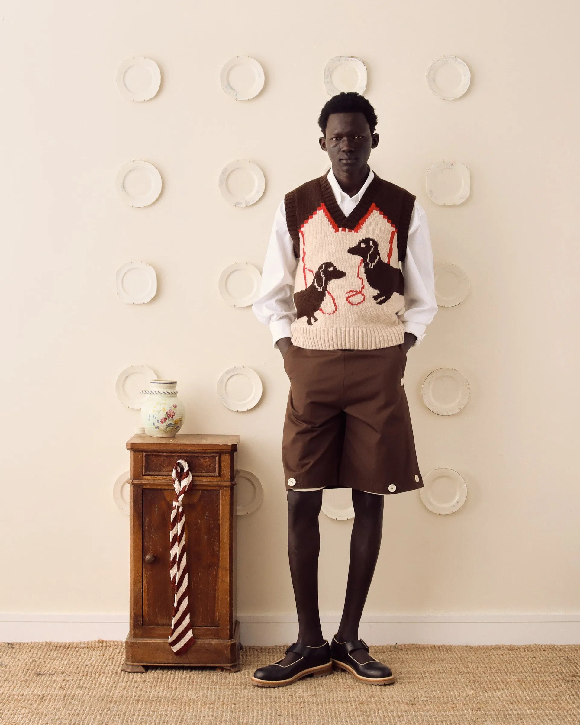 'Harold' Sweater Vest - Brown/Ecru