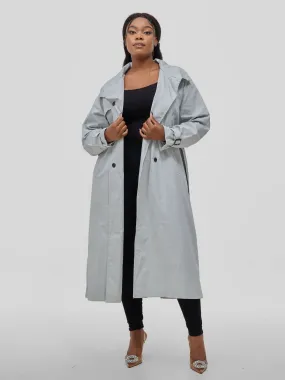 Hessed Double Breasted Buttoned & Belt Trench Coat - Blue