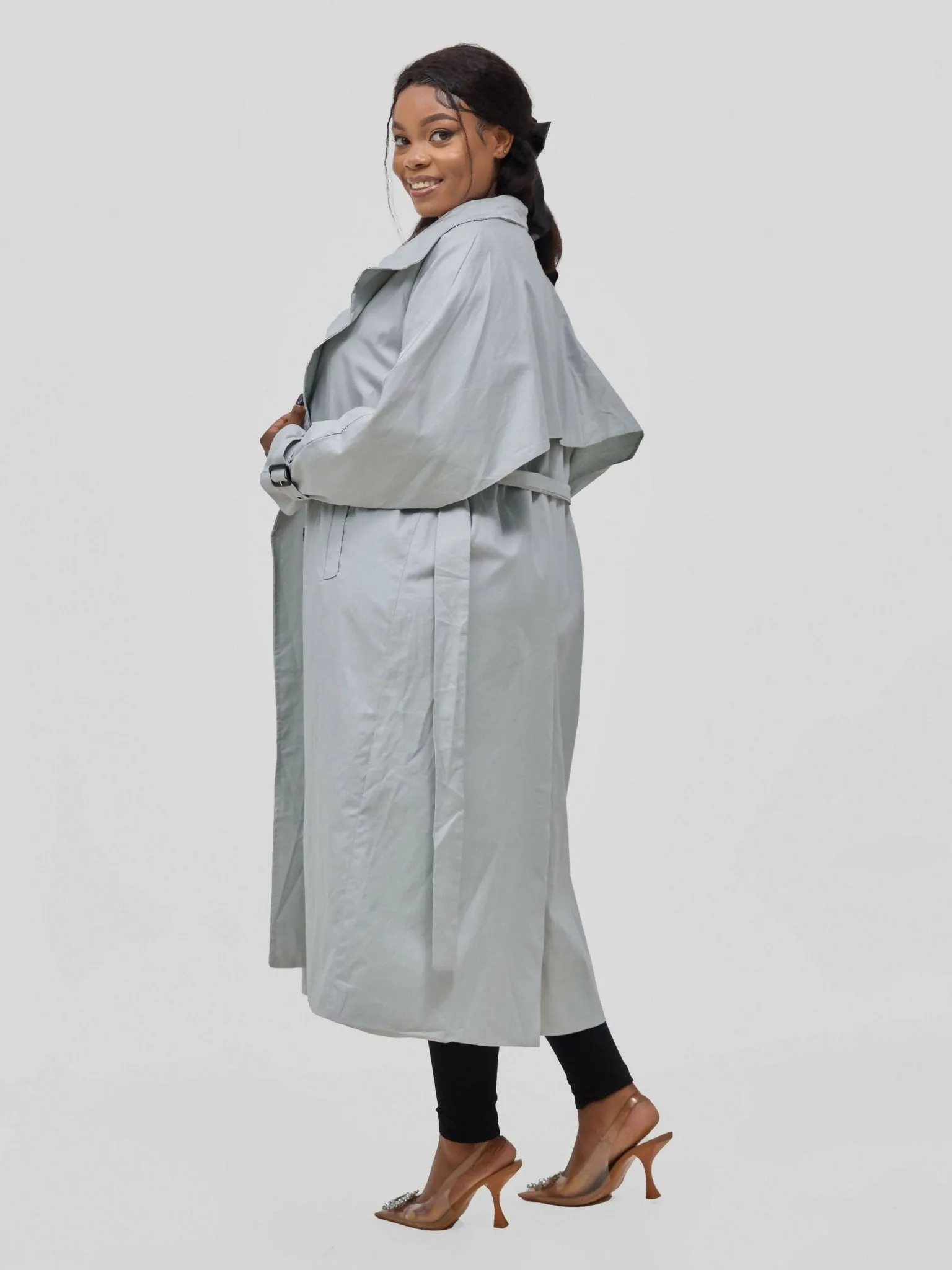 Hessed Double Breasted Buttoned & Belt Trench Coat - Blue