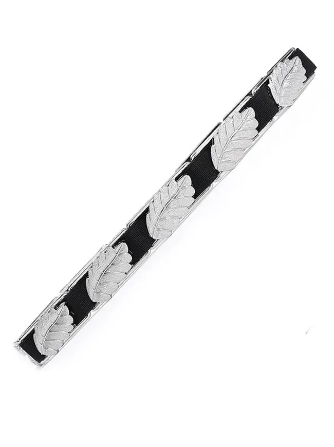 High Elastic Thin Belt-All-match Alloy Leaf Belt-Hook Closure Belt
