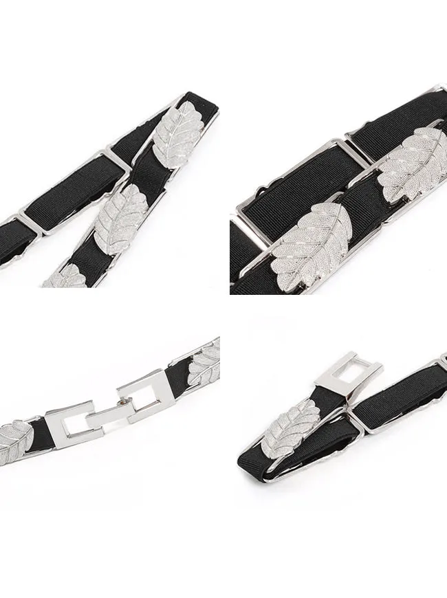 High Elastic Thin Belt-All-match Alloy Leaf Belt-Hook Closure Belt
