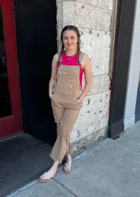 High Rise Distressed Straight Adjustable Overalls RDP5500