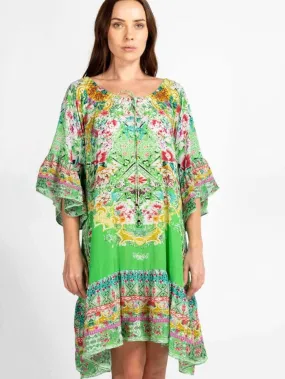 Inoa Versailles Gardenia Green Silk Gypsy BOHO DRESS With Crystals