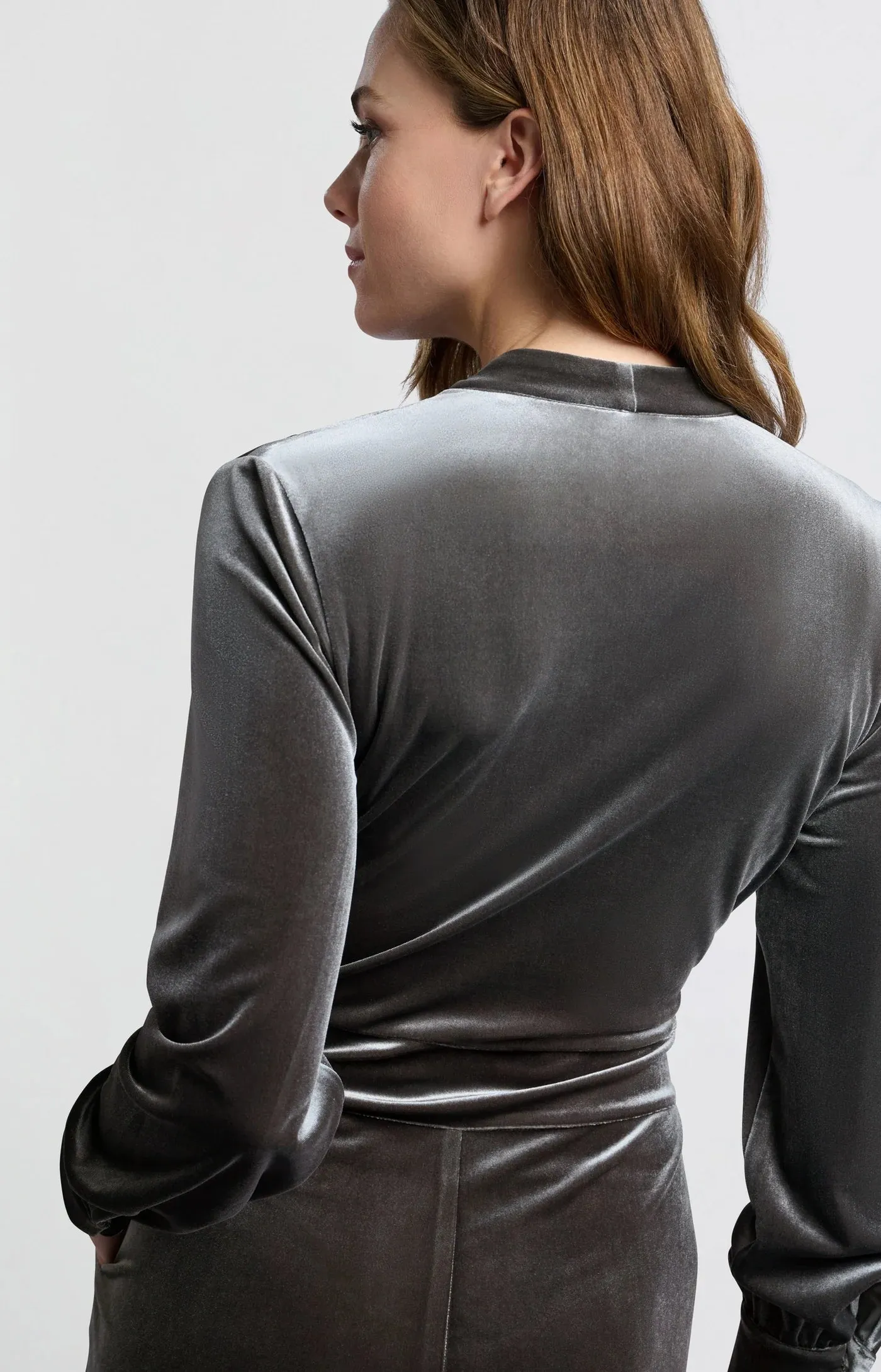 Jersey Velours Wide Leg Jumpsuit in Dark Metal Grey