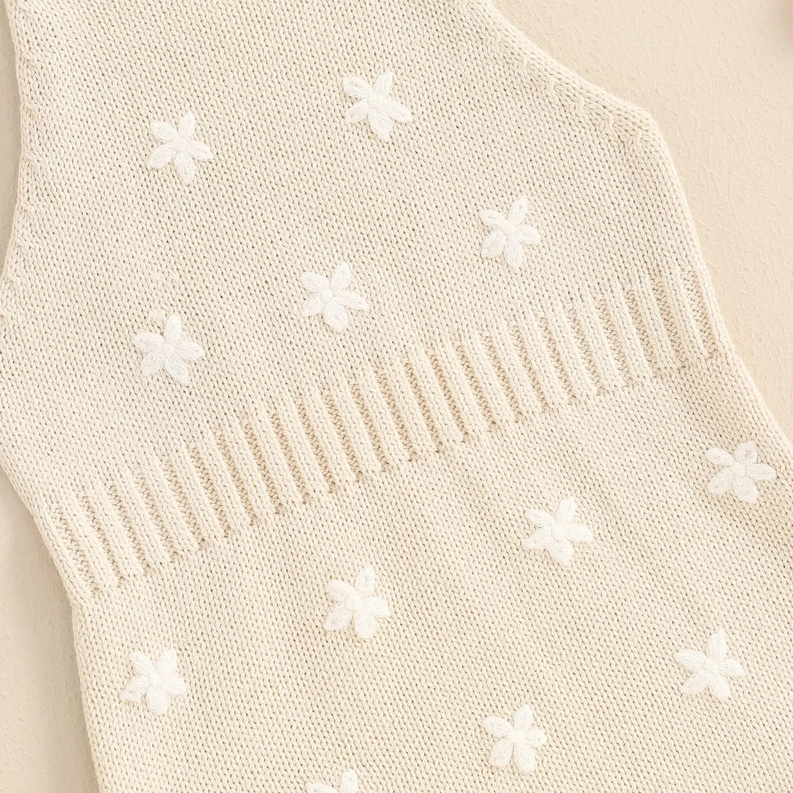 Knit Embroidered Tie Sleeve Romper