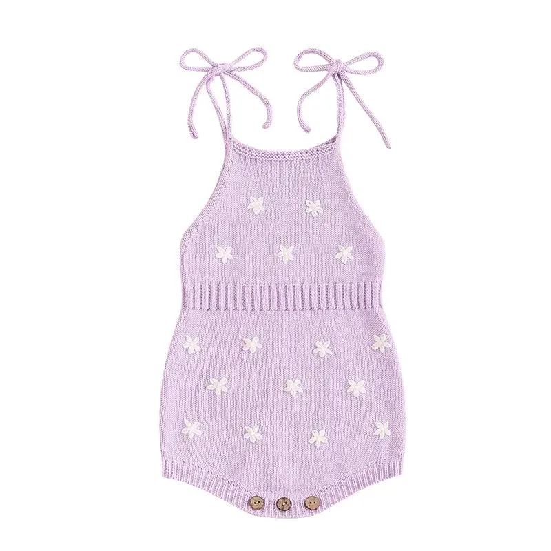 Knit Embroidered Tie Sleeve Romper