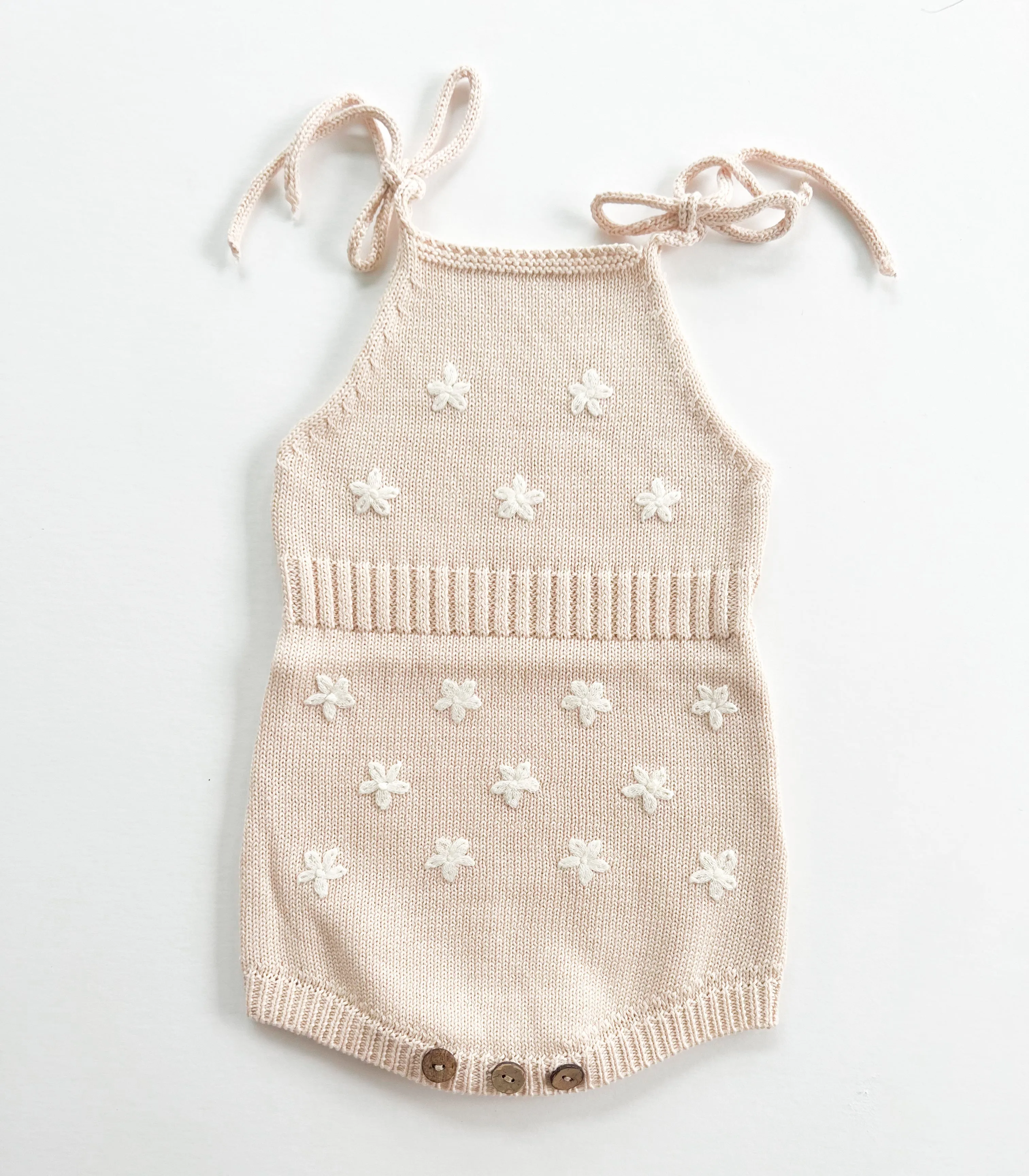 Knit Embroidered Tie Sleeve Romper