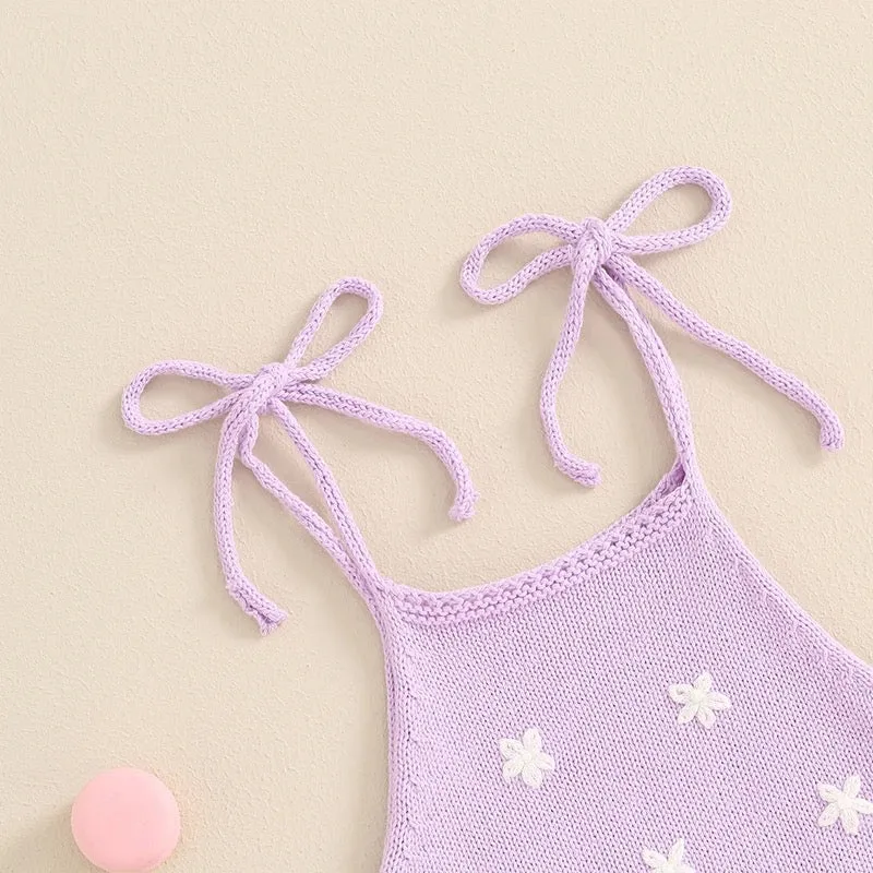 Knit Embroidered Tie Sleeve Romper