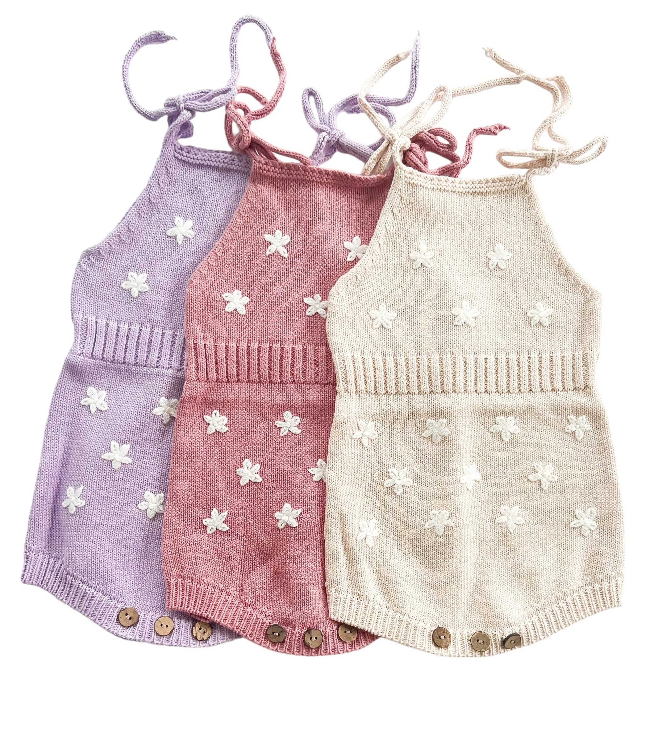 Knit Embroidered Tie Sleeve Romper