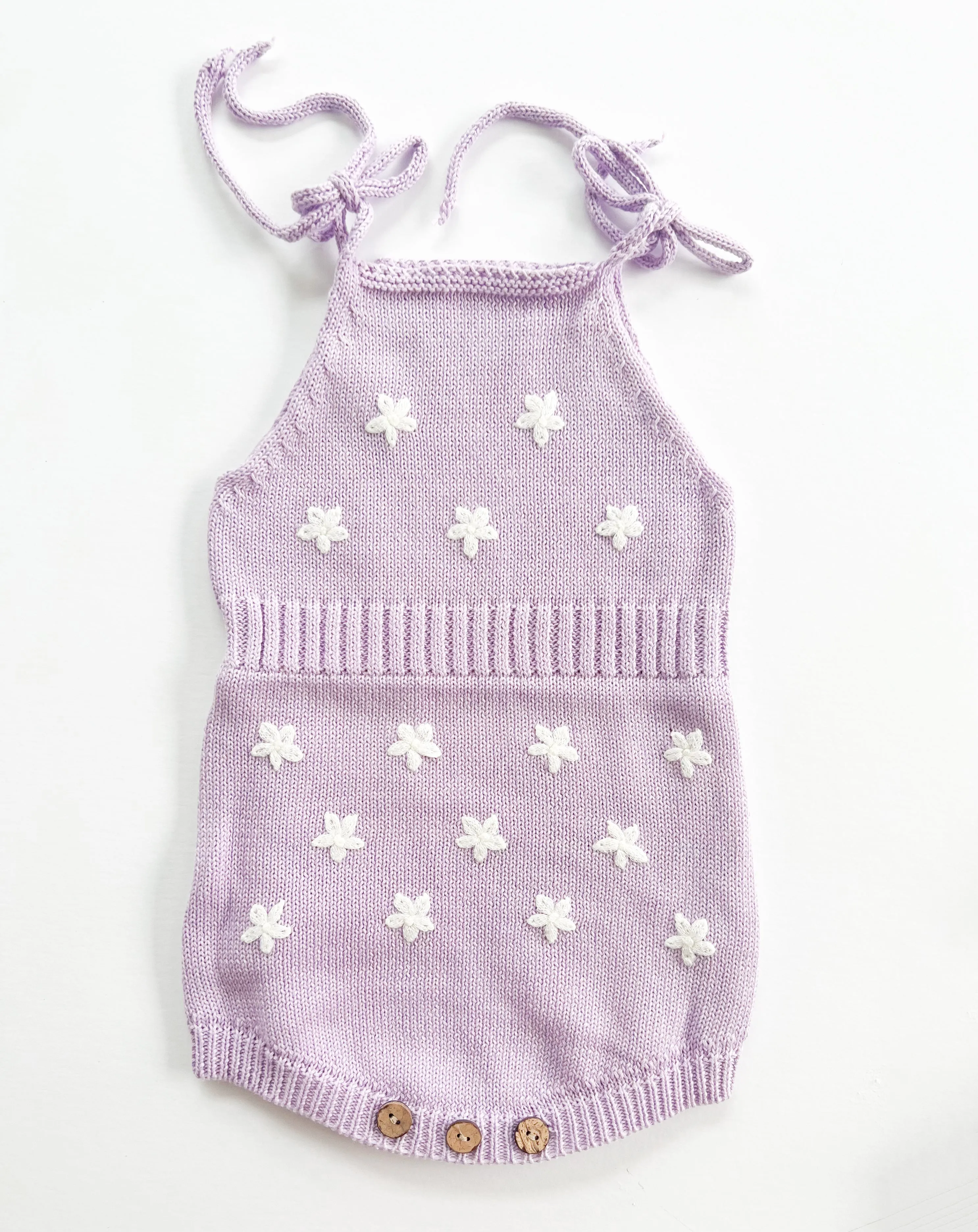 Knit Embroidered Tie Sleeve Romper