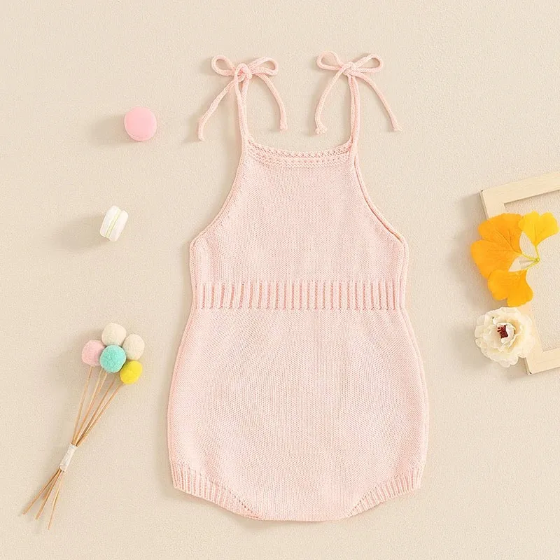 Knit Embroidered Tie Sleeve Romper