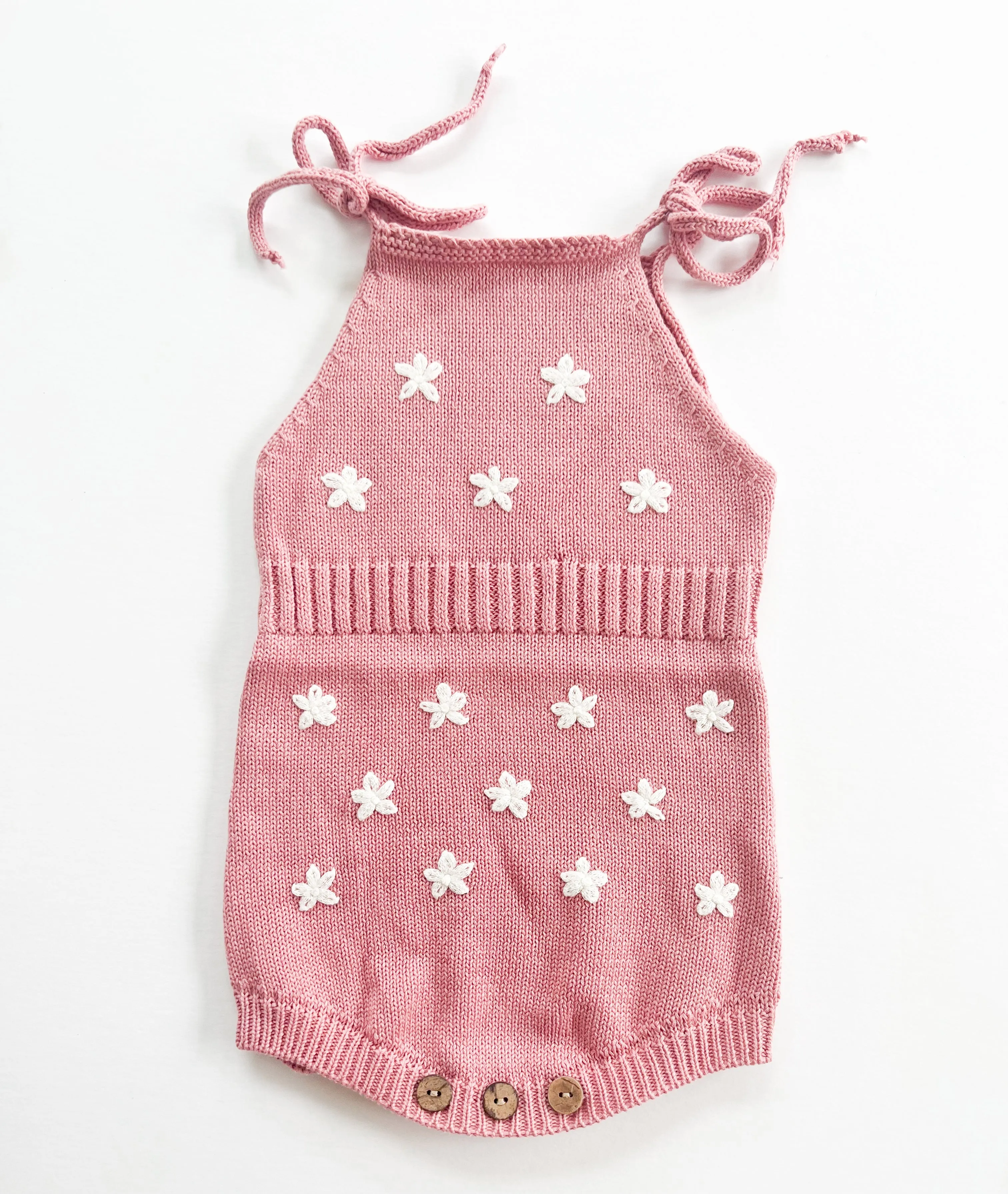 Knit Embroidered Tie Sleeve Romper