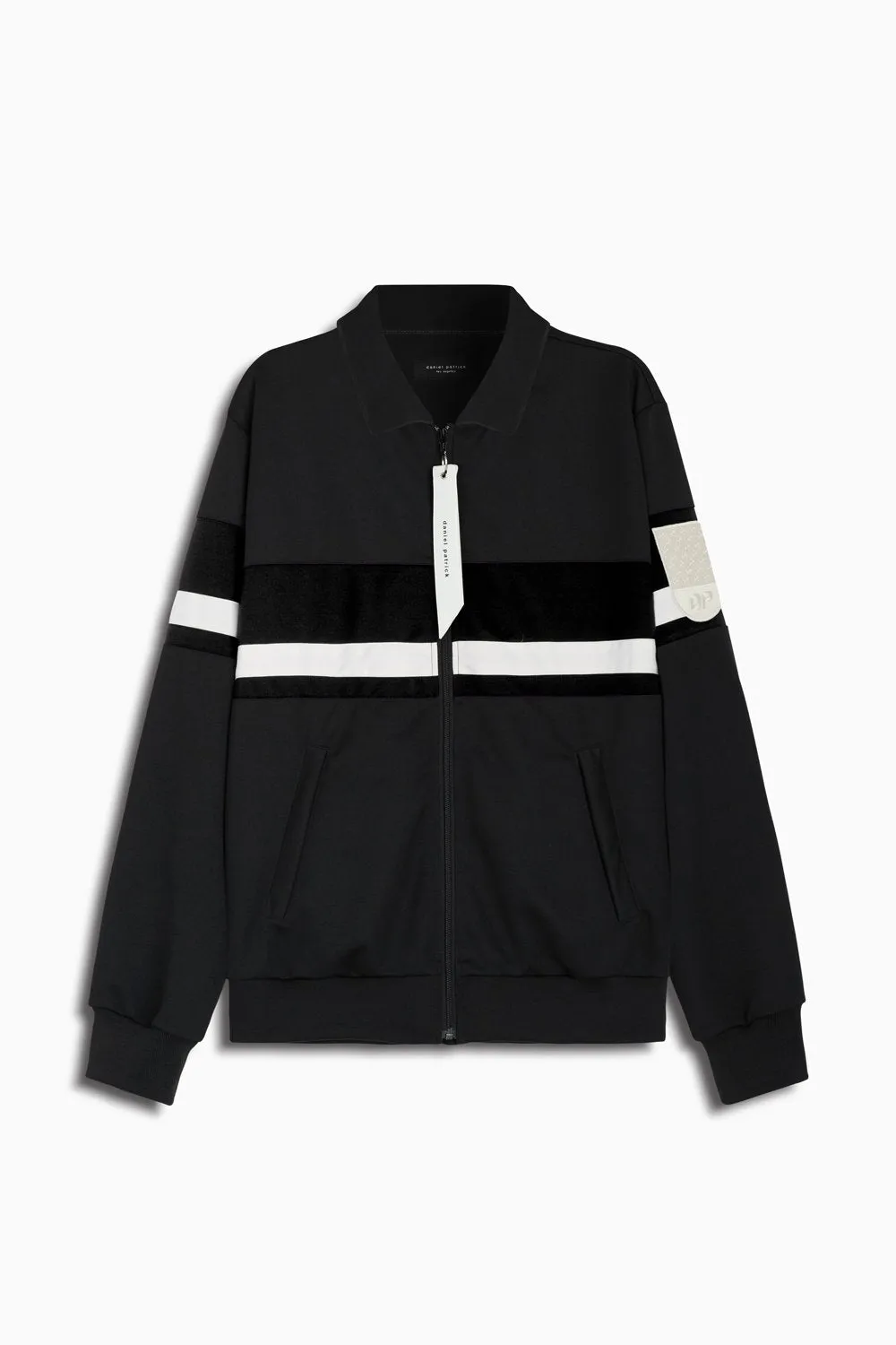 LA track jacket / black   black velour   ivory
