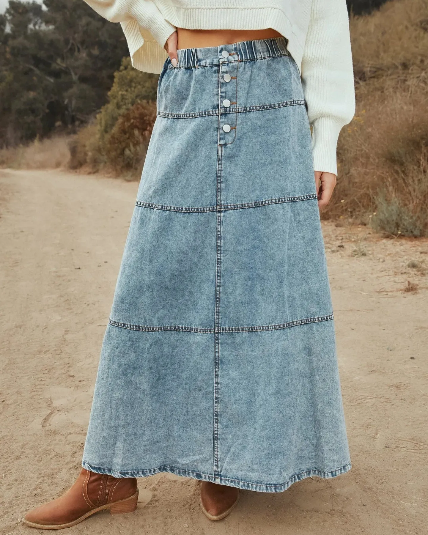 Layered Boho Denim Skirt