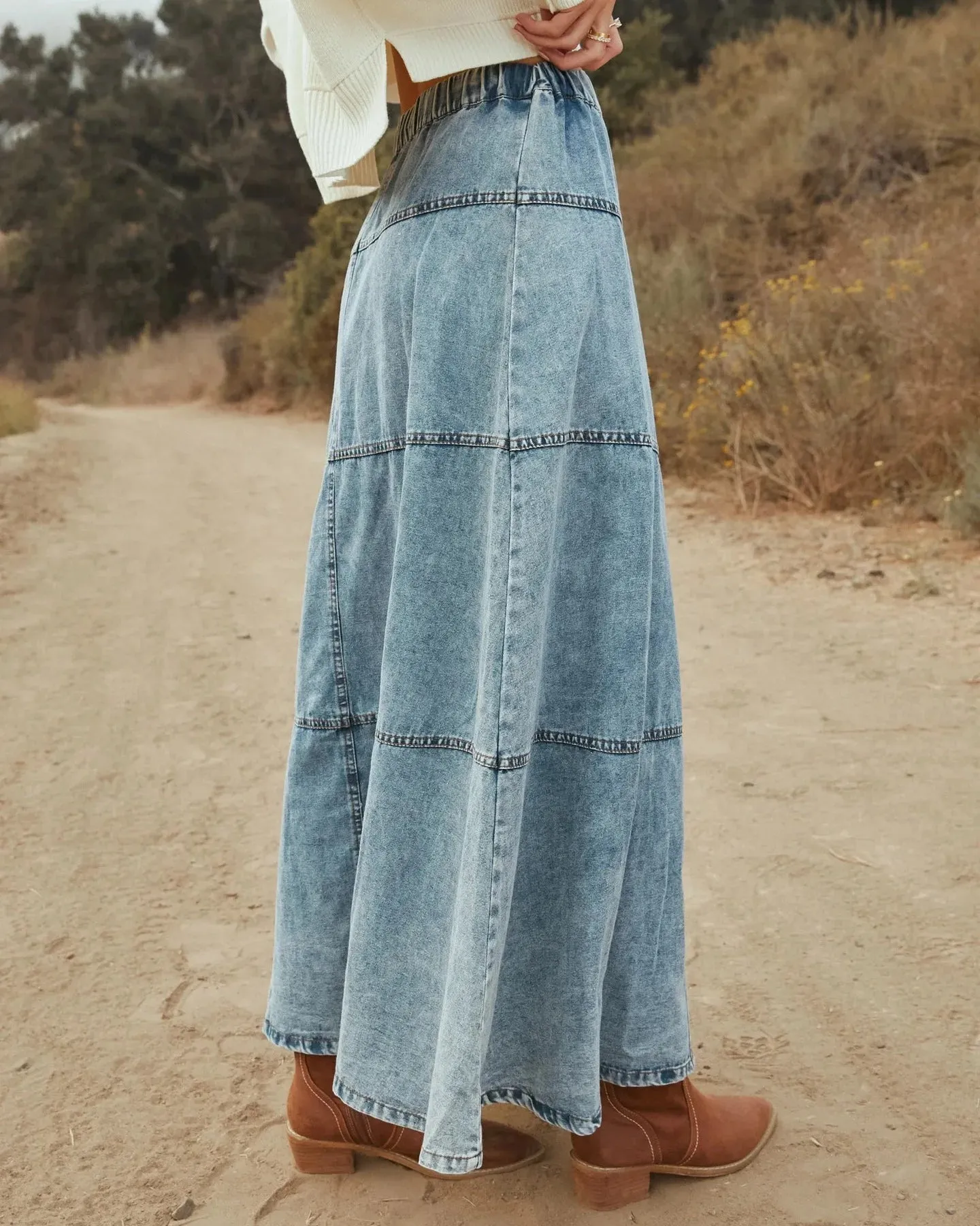 Layered Boho Denim Skirt