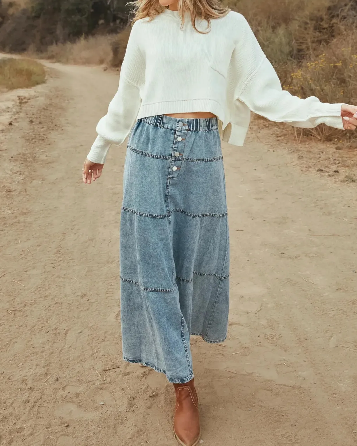 Layered Boho Denim Skirt