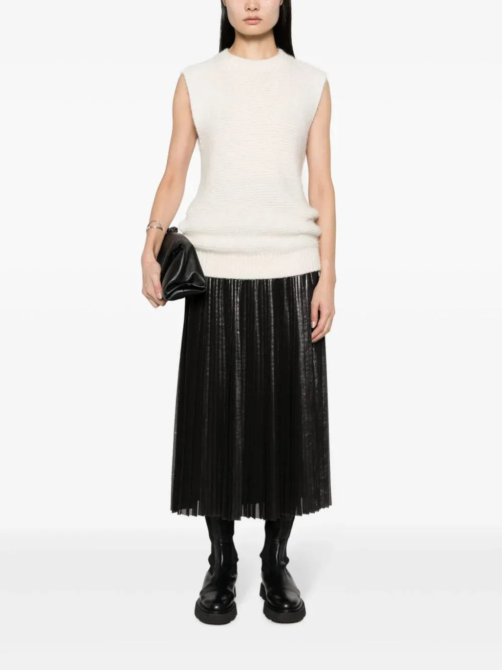 layered pleated midi skirt