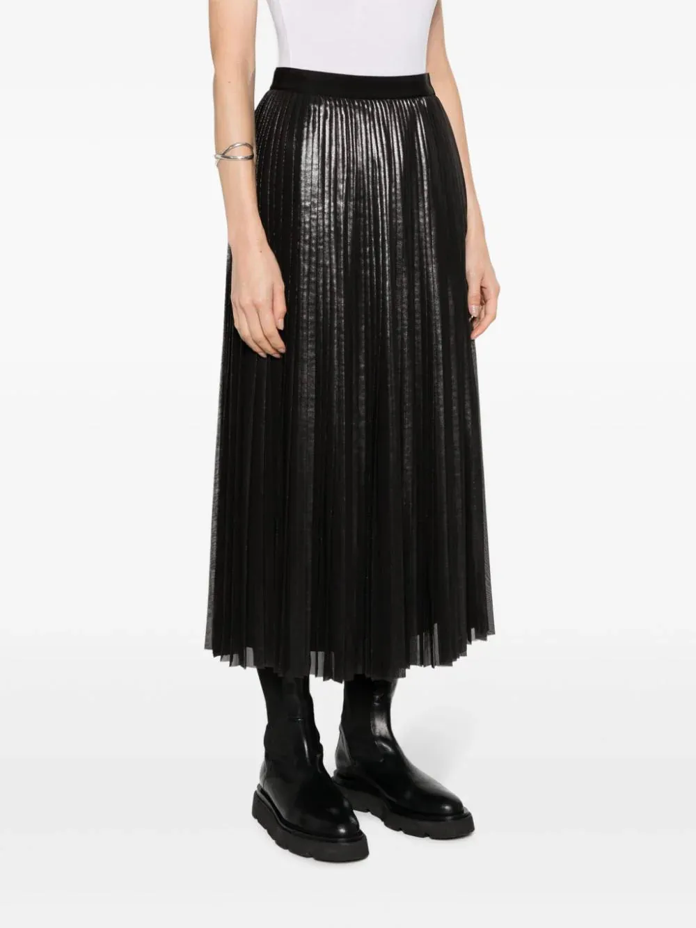 layered pleated midi skirt
