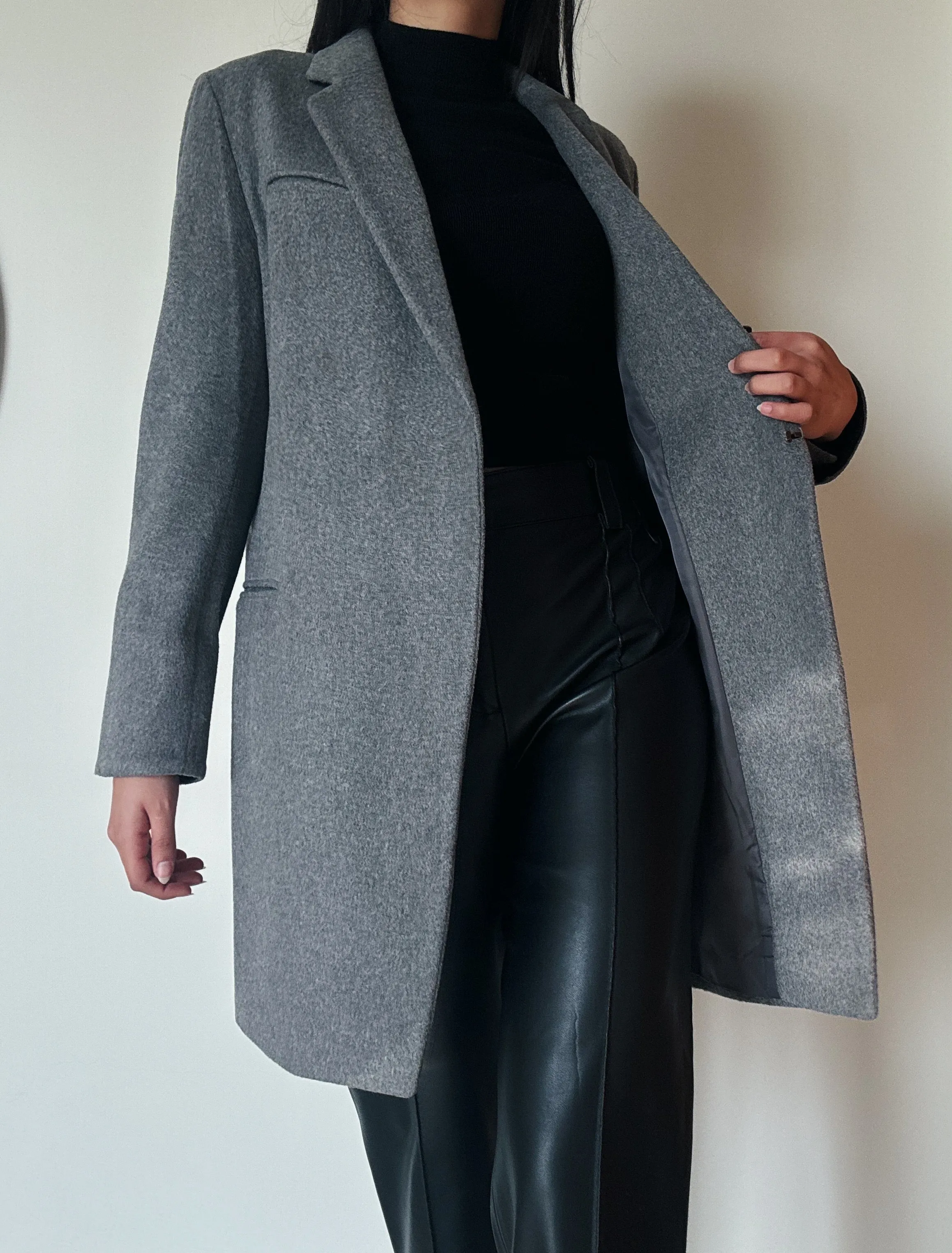 Light Grey Midi Coat (70% Wool)