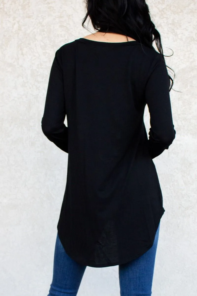 Long Sleeve V-Neck Pocket Tee Tunic