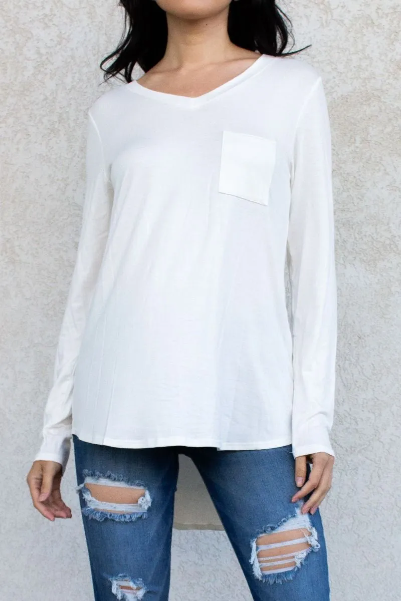 Long Sleeve V-Neck Pocket Tee Tunic