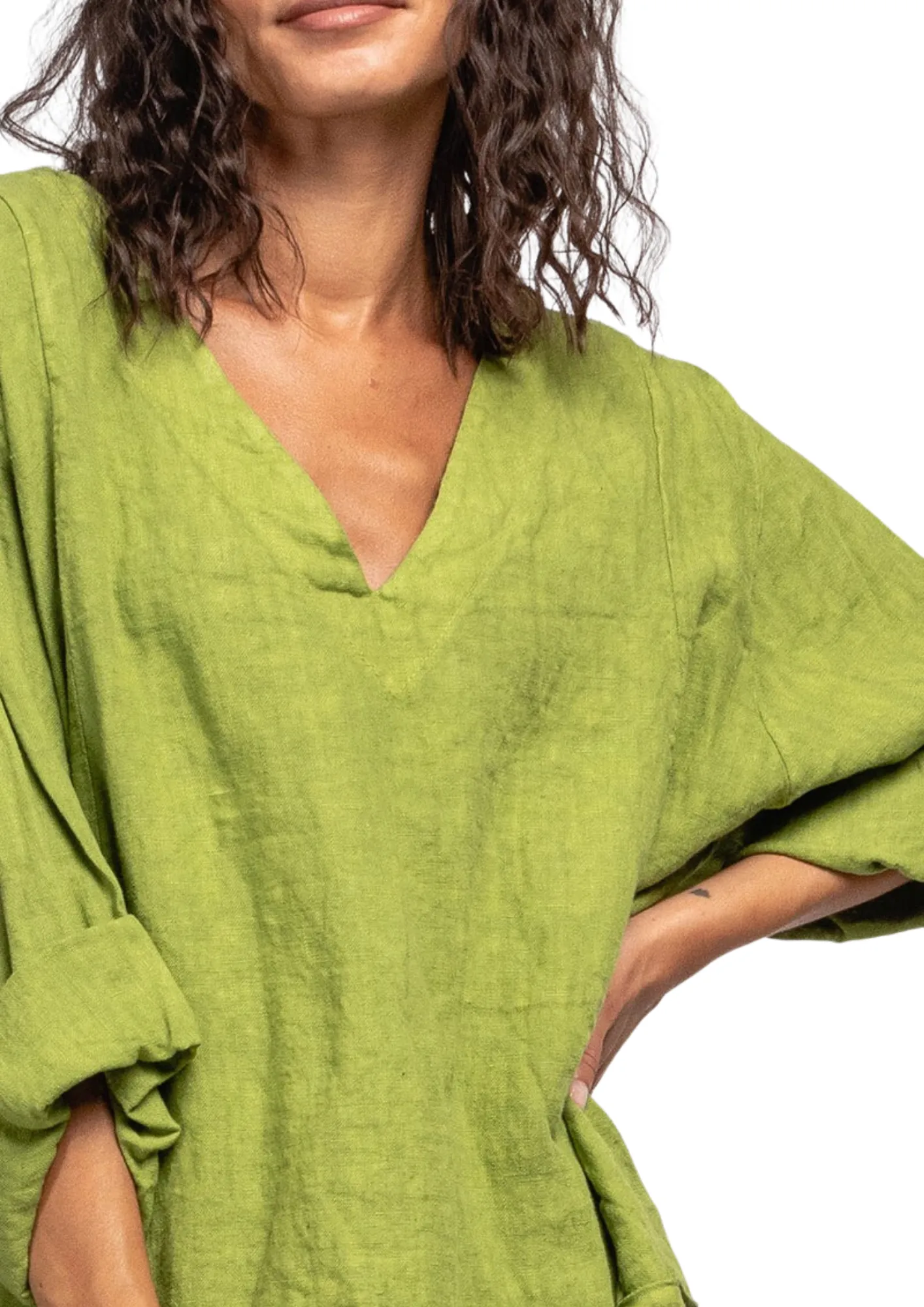 Made In Italy Oversized Linen Plus Size Tunic Top