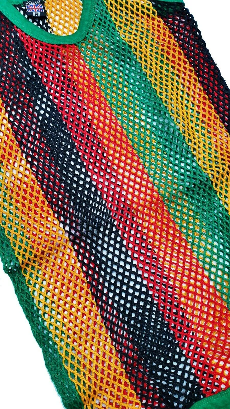 Mens String Rasta Crystal Vest 100% Cotton Mesh Fish Net Fitted String Vest