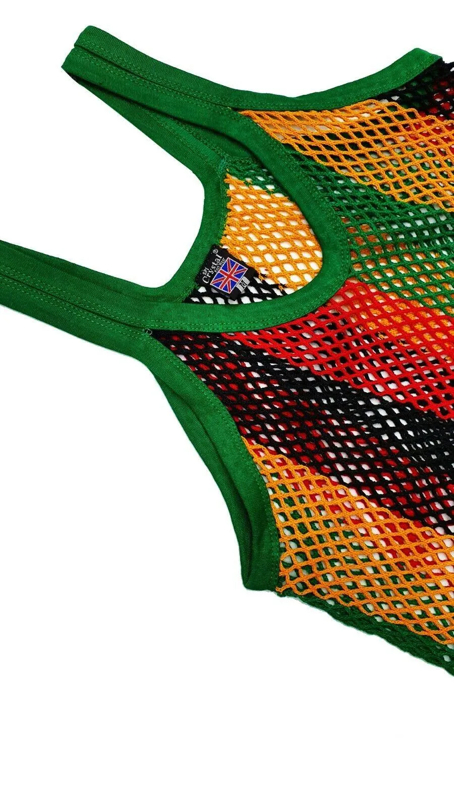 Mens String Rasta Crystal Vest 100% Cotton Mesh Fish Net Fitted String Vest