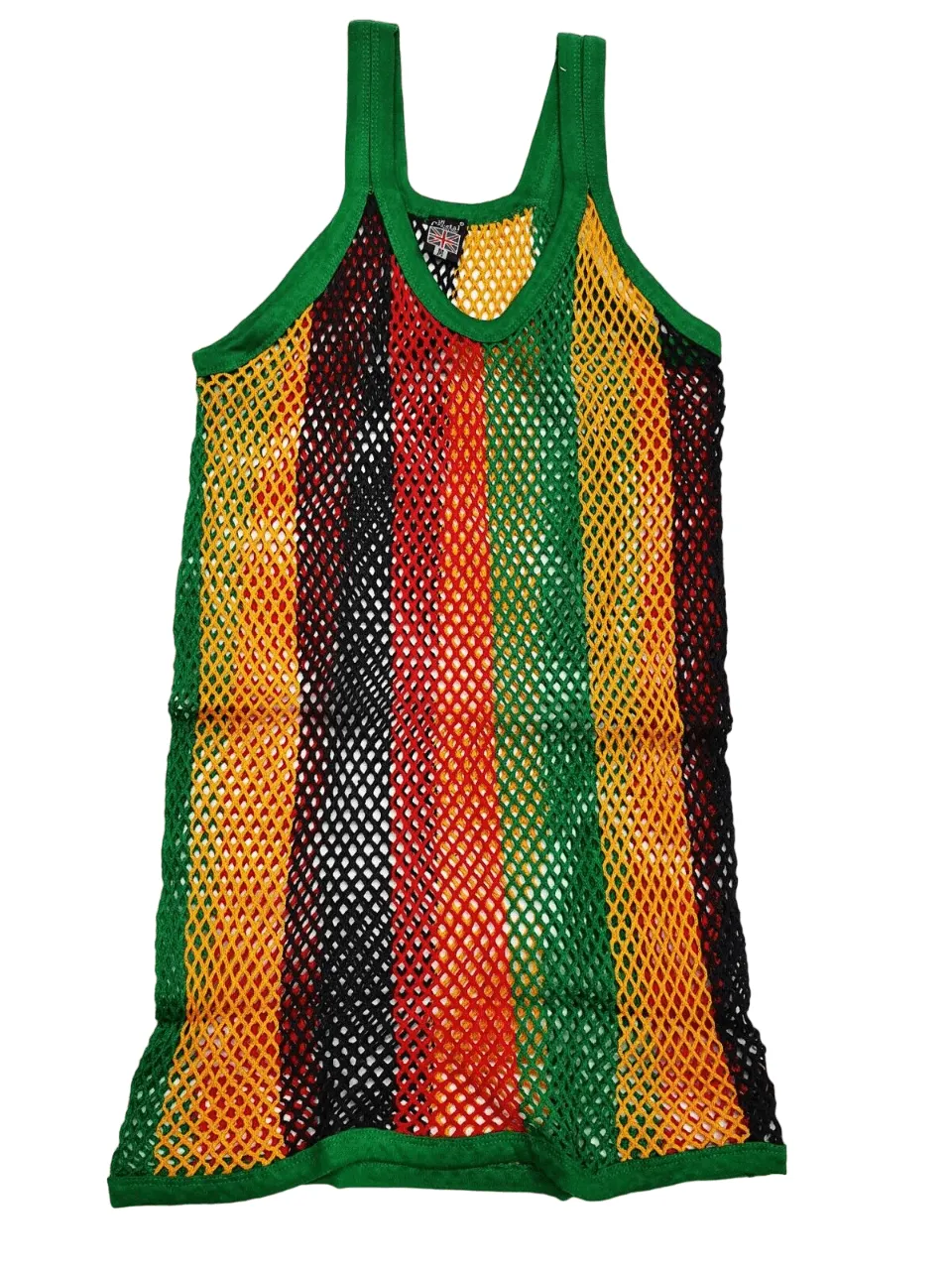 Mens String Rasta Crystal Vest 100% Cotton Mesh Fish Net Fitted String Vest