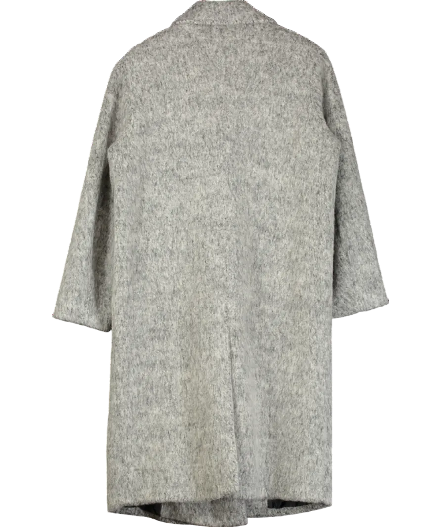 NA-KD Grey Wool Blend Double Breasted Coat UK 6