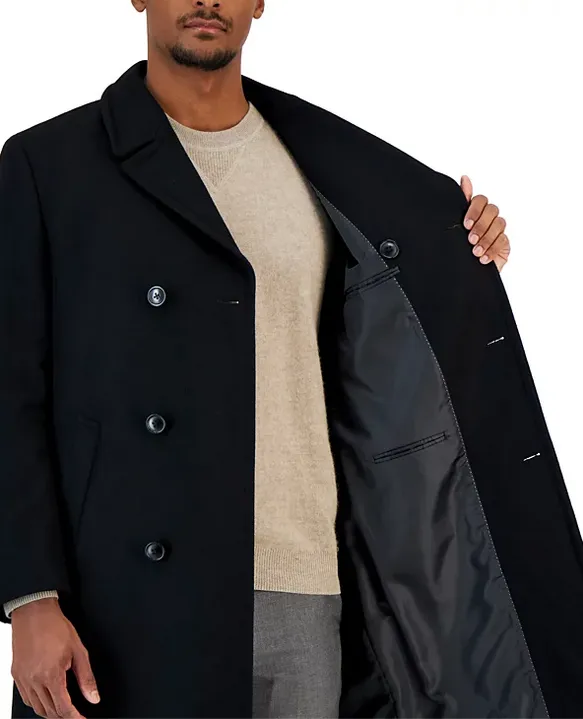 Nautica Men's Classic Fit Double Breasted Wool Overcoat Coat Black 40S