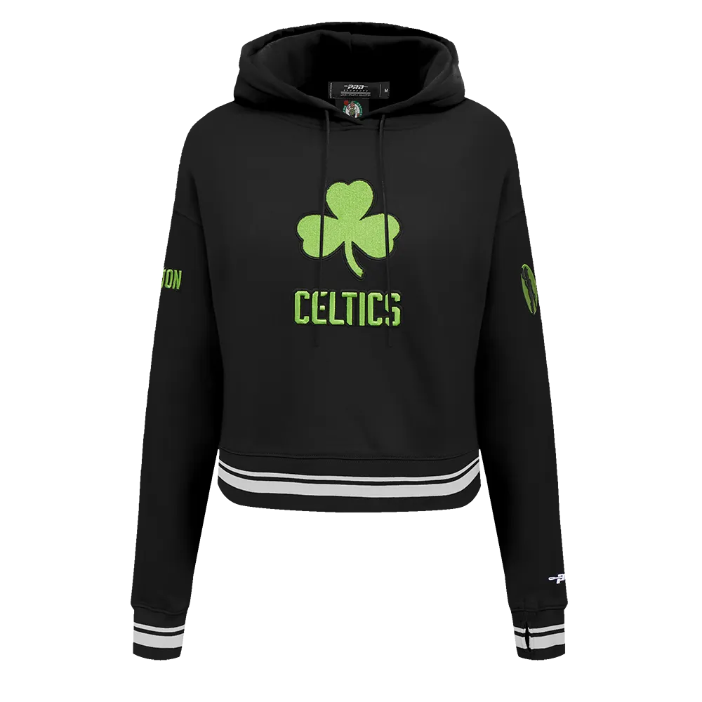NBA BOSTON CELTICS CITY EDITION 24-25 WOMEN'S RIB FLC CROPPED PO HOODI (BLACK)
