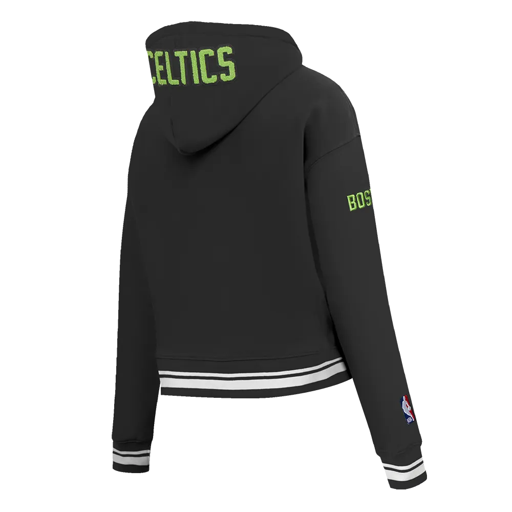 NBA BOSTON CELTICS CITY EDITION 24-25 WOMEN'S RIB FLC CROPPED PO HOODI (BLACK)