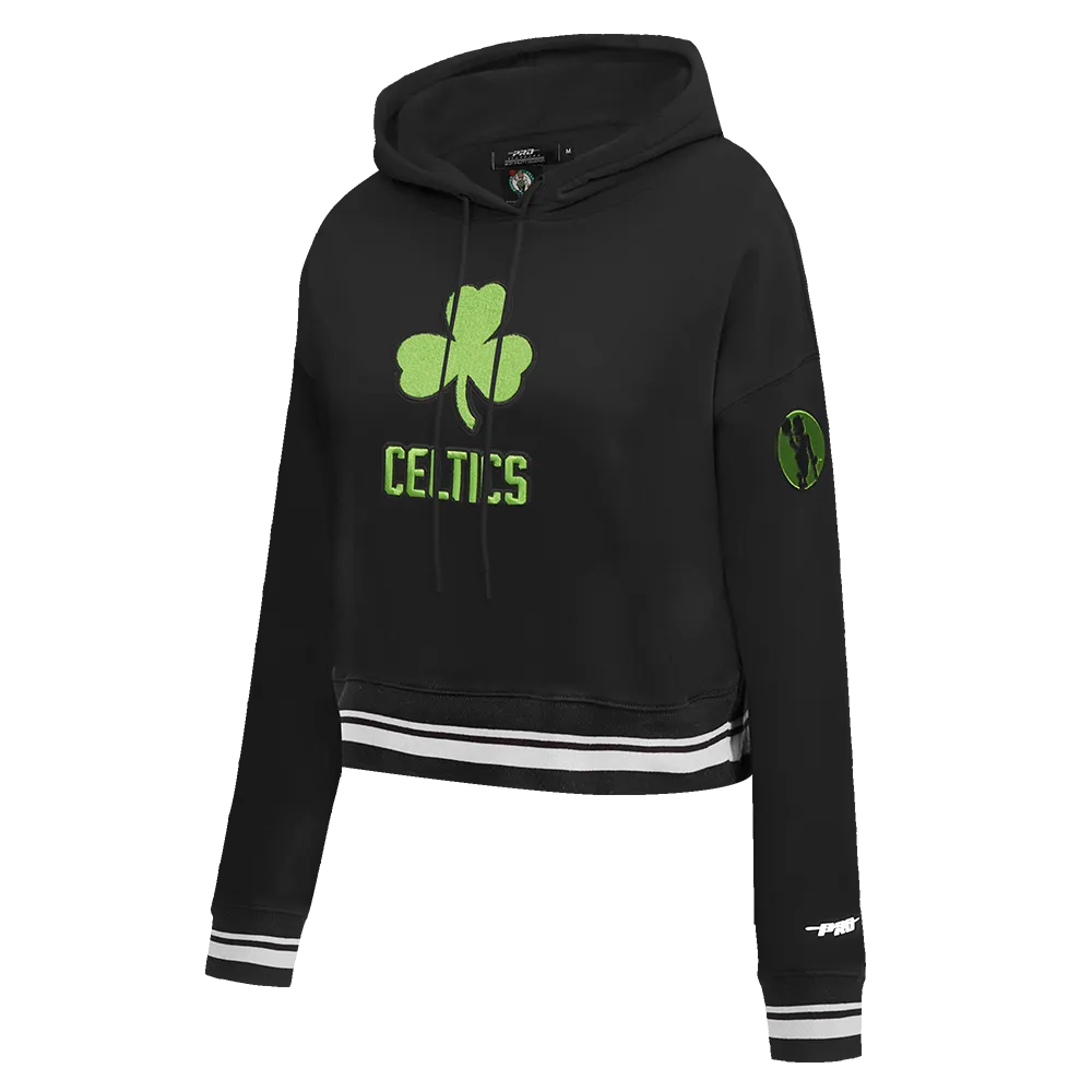 NBA BOSTON CELTICS CITY EDITION 24-25 WOMEN'S RIB FLC CROPPED PO HOODI (BLACK)