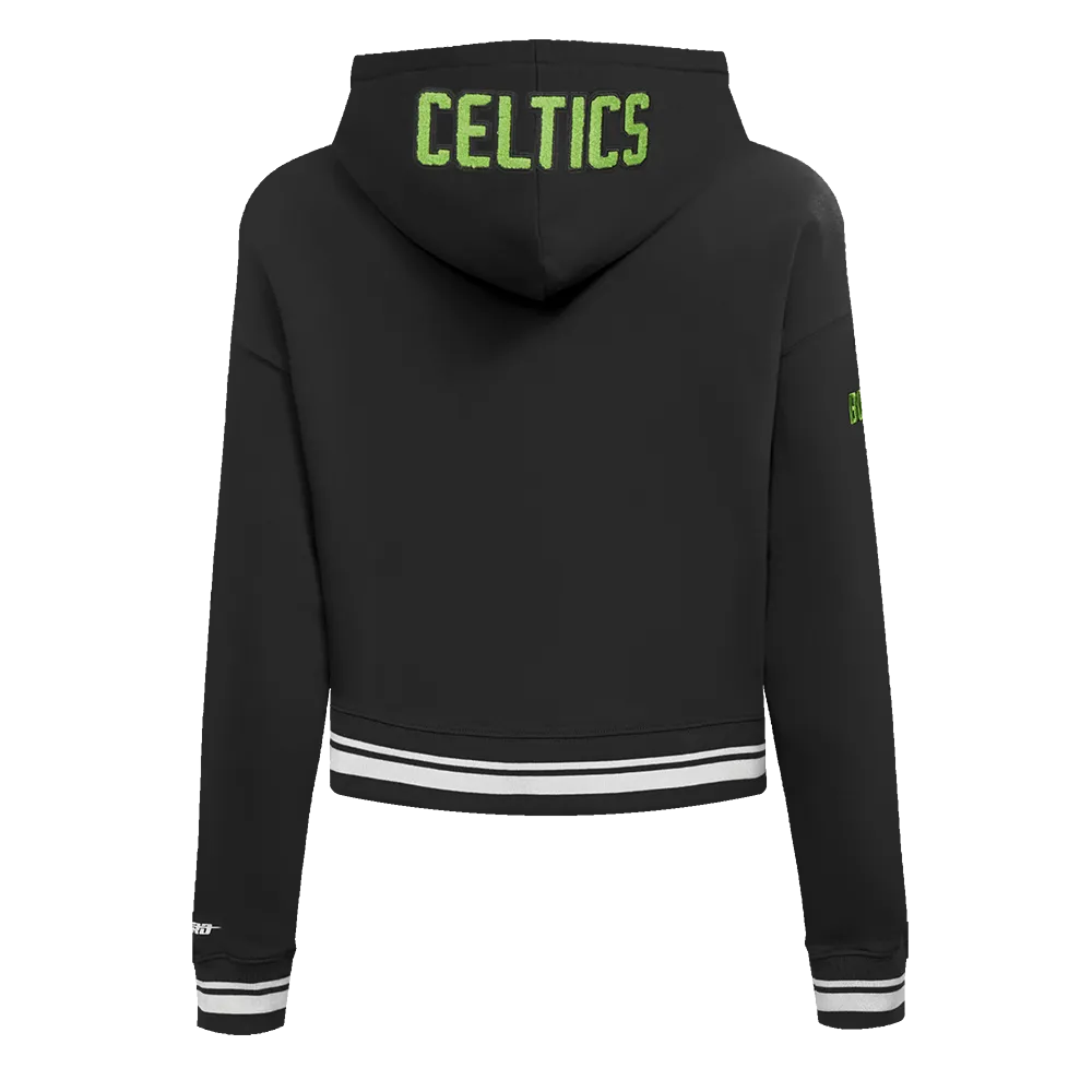 NBA BOSTON CELTICS CITY EDITION 24-25 WOMEN'S RIB FLC CROPPED PO HOODI (BLACK)