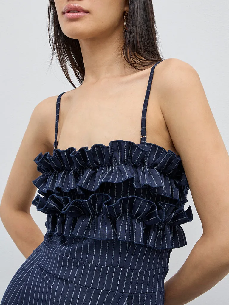 Nuon Navy Pinstriped Jumpsuit