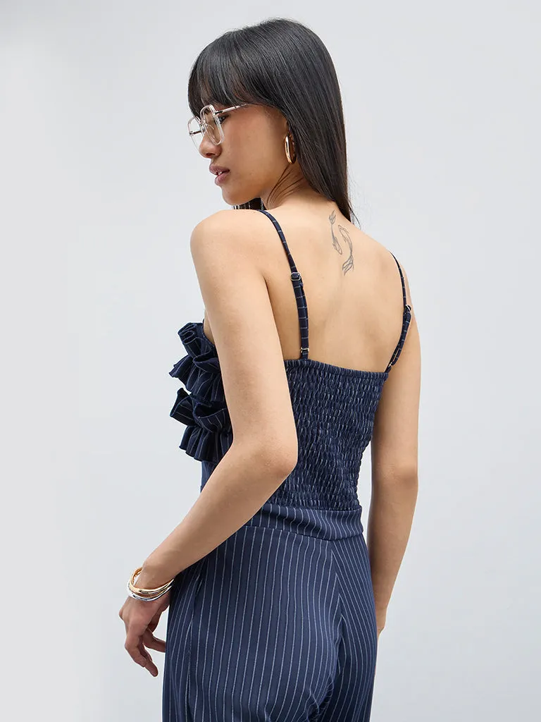 Nuon Navy Pinstriped Jumpsuit