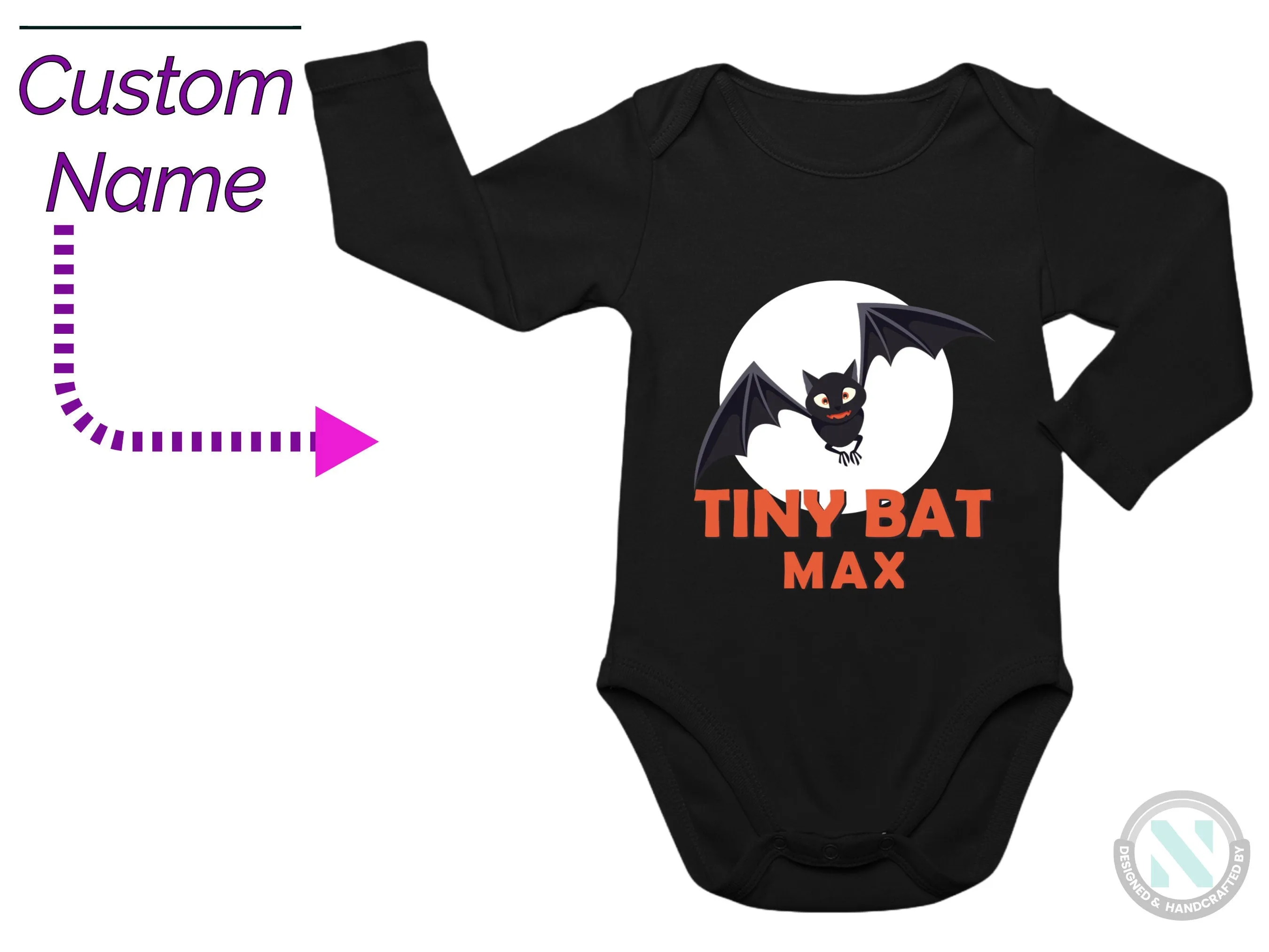 Personalize Baby Bodysuit With "Tiny Bat", Ideal First Halloween Party Gift for Boys