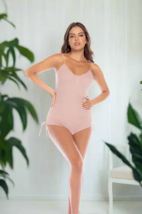 Pink Drawstrings Ribbed Cheeky Sleep Romper Lounge Wear Lingerie