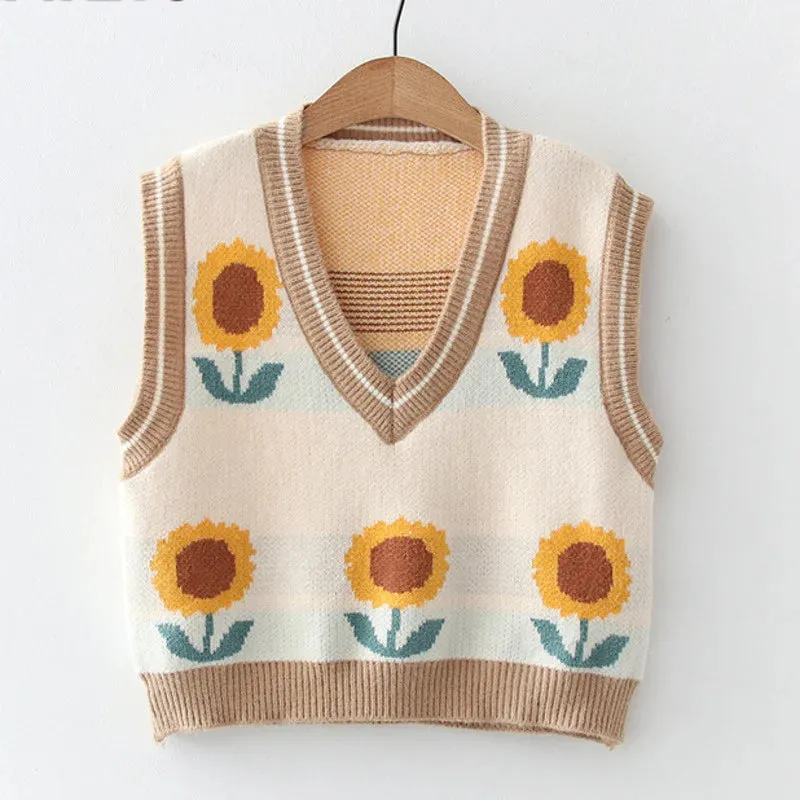 Pink Peach Blossom Knitted Vest For Women