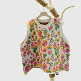 Pink Peach Blossom Knitted Vest For Women