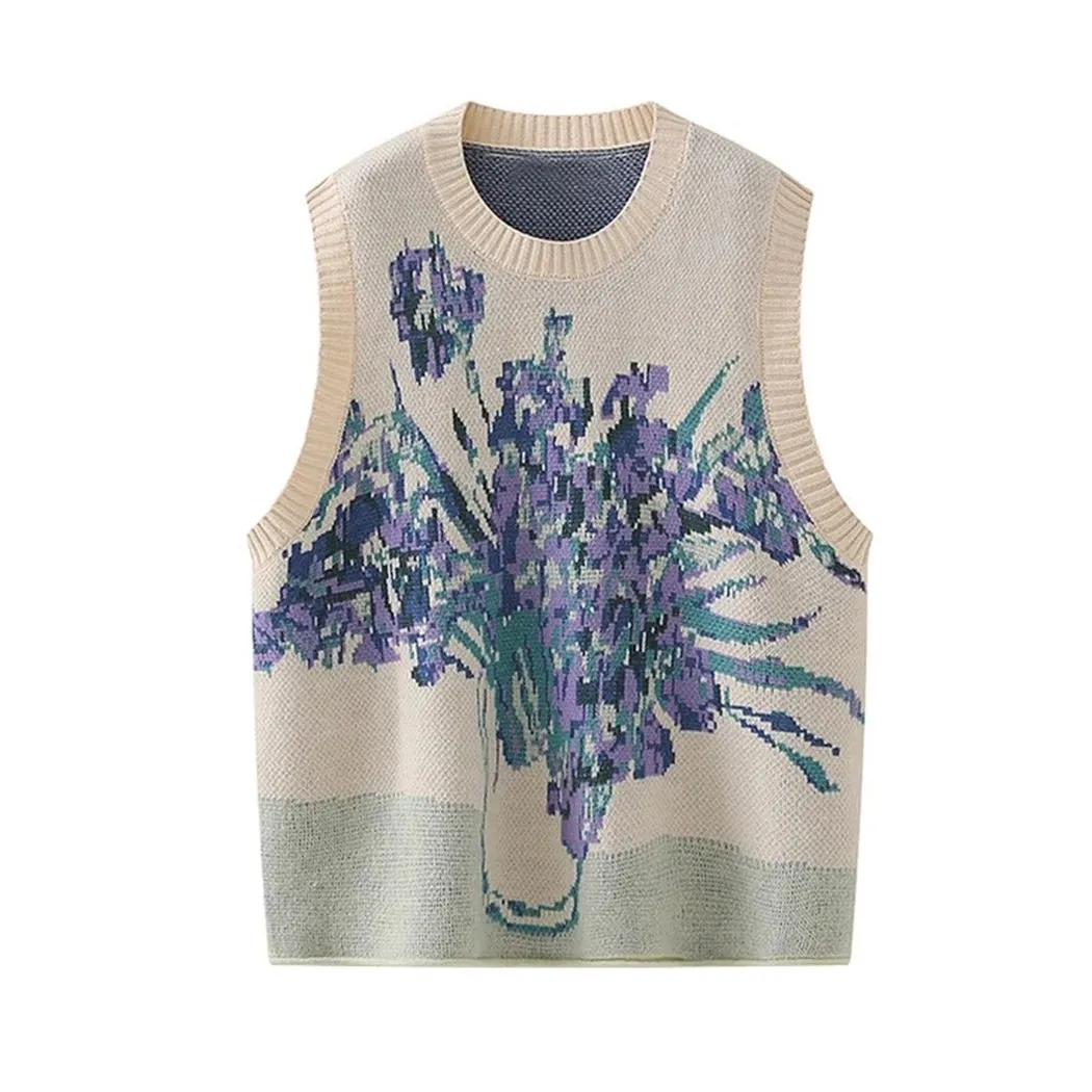 Pink Peach Blossom Knitted Vest For Women